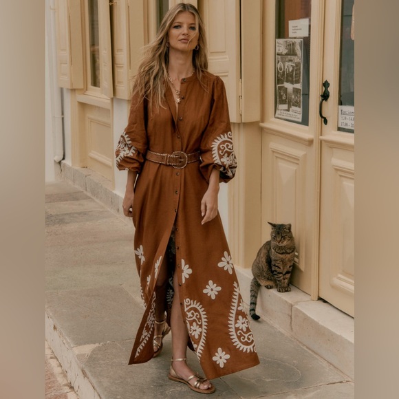 Boden Dresses & Skirts - NWT Gorgeous Chic Boden Mae Brown Embroidered Maxi Shirt Dress 2P